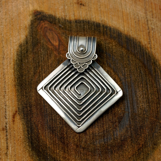 Square Spiral Silver Pendant | PPEN013
