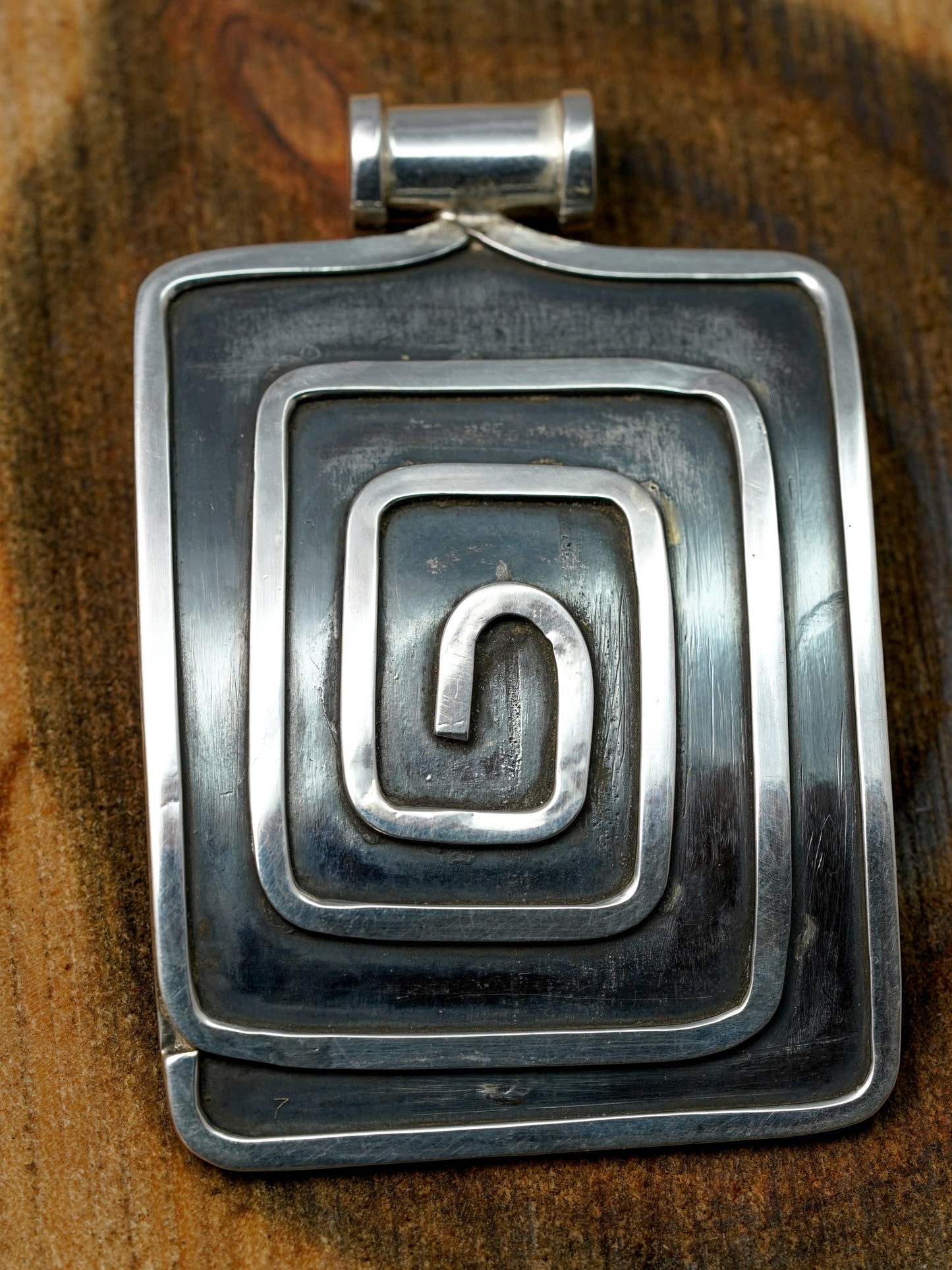 Rectangular Spiral Silver Pendant | PPEN029