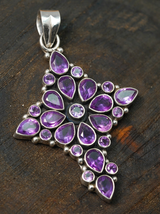 Amethyst Cross Silver Pendant | SDP025